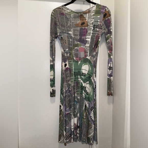 Galliano Vintage Pastel Newspaper Print Long Sleeve Dress - Picture 12 of 16